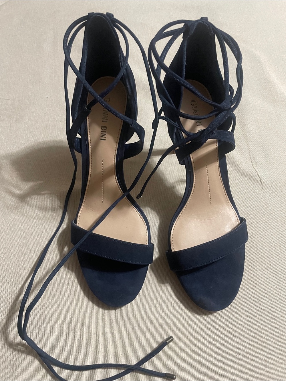 Gianni Bini Navy Lace-Up Suede Heeled Sandals 8